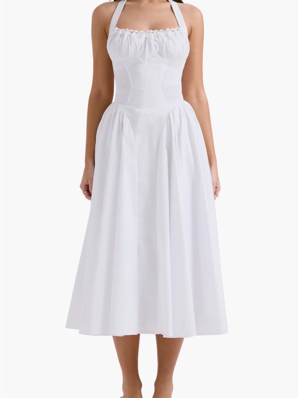 House of CB Adabella White Pleated Halter Sundress